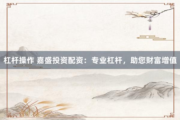杠杆操作 嘉盛投资配资：专业杠杆，助您财富增值