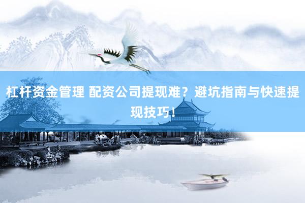 杠杆资金管理 配资公司提现难？避坑指南与快速提现技巧！
