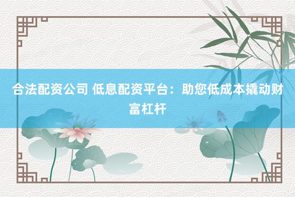 合法配资公司 低息配资平台：助您低成本撬动财富杠杆