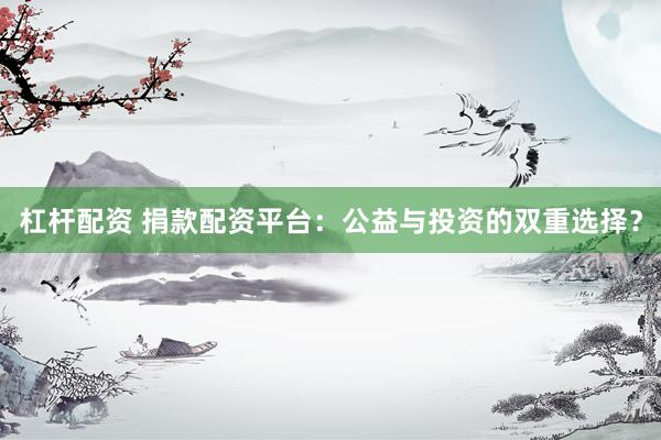 杠杆配资 捐款配资平台：公益与投资的双重选择？