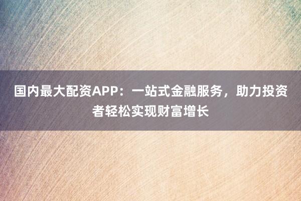 国内最大配资APP：一站式金融服务，助力投资者轻松实现财富增长