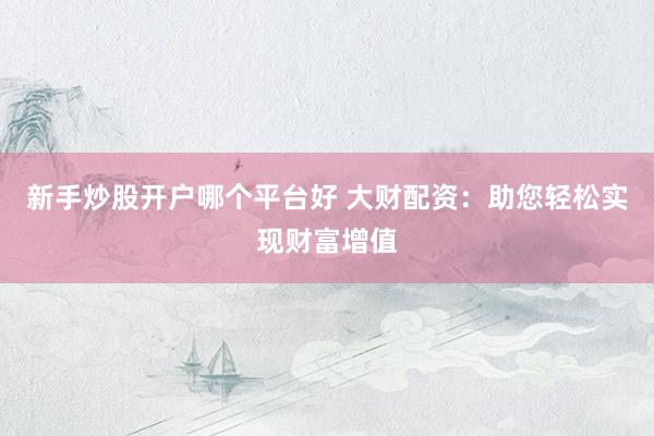 新手炒股开户哪个平台好 大财配资：助您轻松实现财富增值