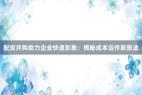 配资并购助力企业快速彭胀：揭秘成本运作新旅途