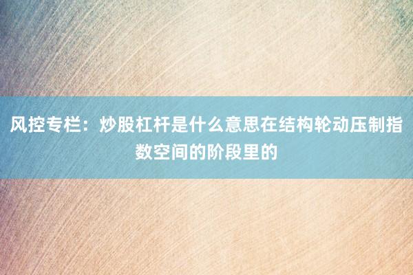 风控专栏：炒股杠杆是什么意思在结构轮动压制指数空间的阶段里的