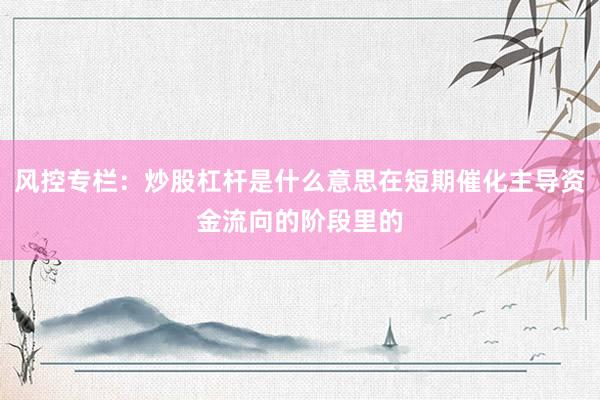 风控专栏：炒股杠杆是什么意思在短期催化主导资金流向的阶段里的