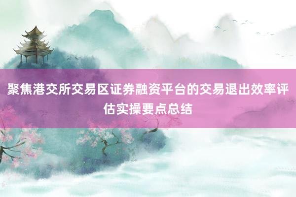 聚焦港交所交易区证券融资平台的交易退出效率评估实操要点总结